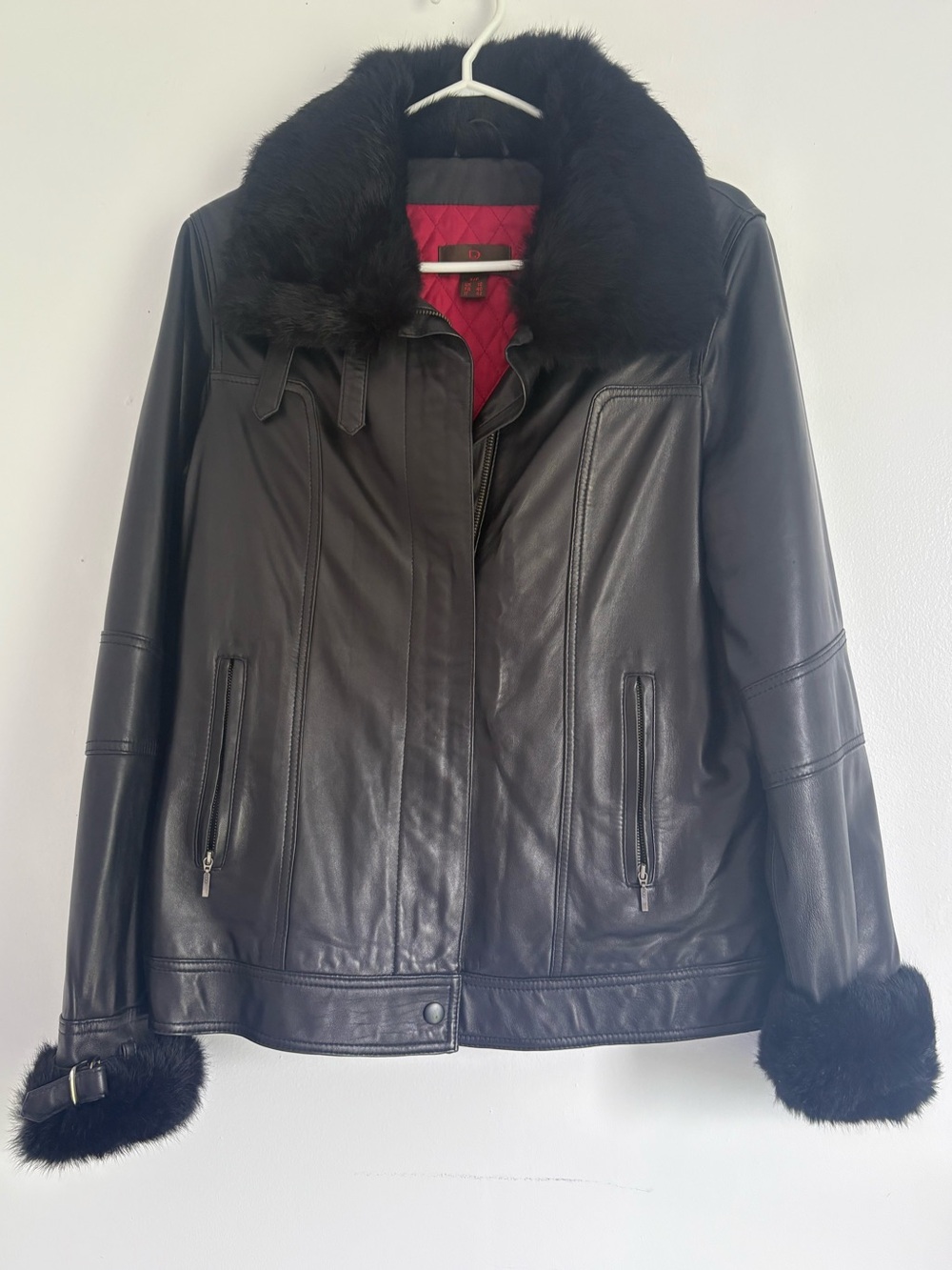 Danier Genuine Leather Jacket with Rabbit Fur Trim | Quilted Lining | Size Small